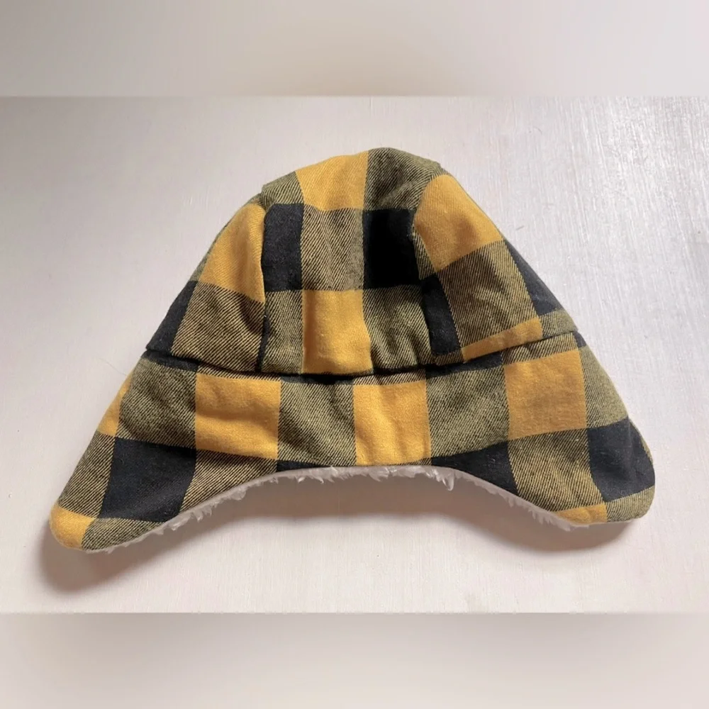NWT Tucker + Tate Winter Baby Hat Yellow Buffalo Plaid 0-12 Months Ear Flap